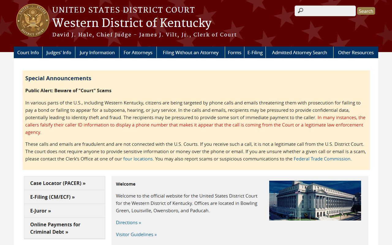 Washington County court records Western District of Kentucky federal court