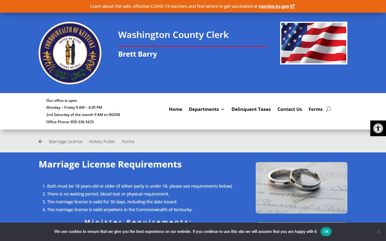 Washington County marriage and divorce records clerk license page