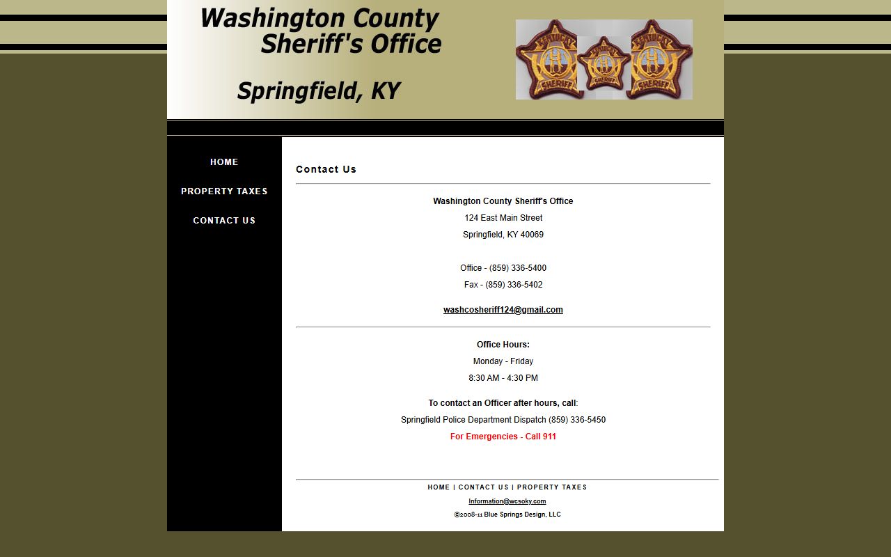Washington County arrest records sheriff contact page