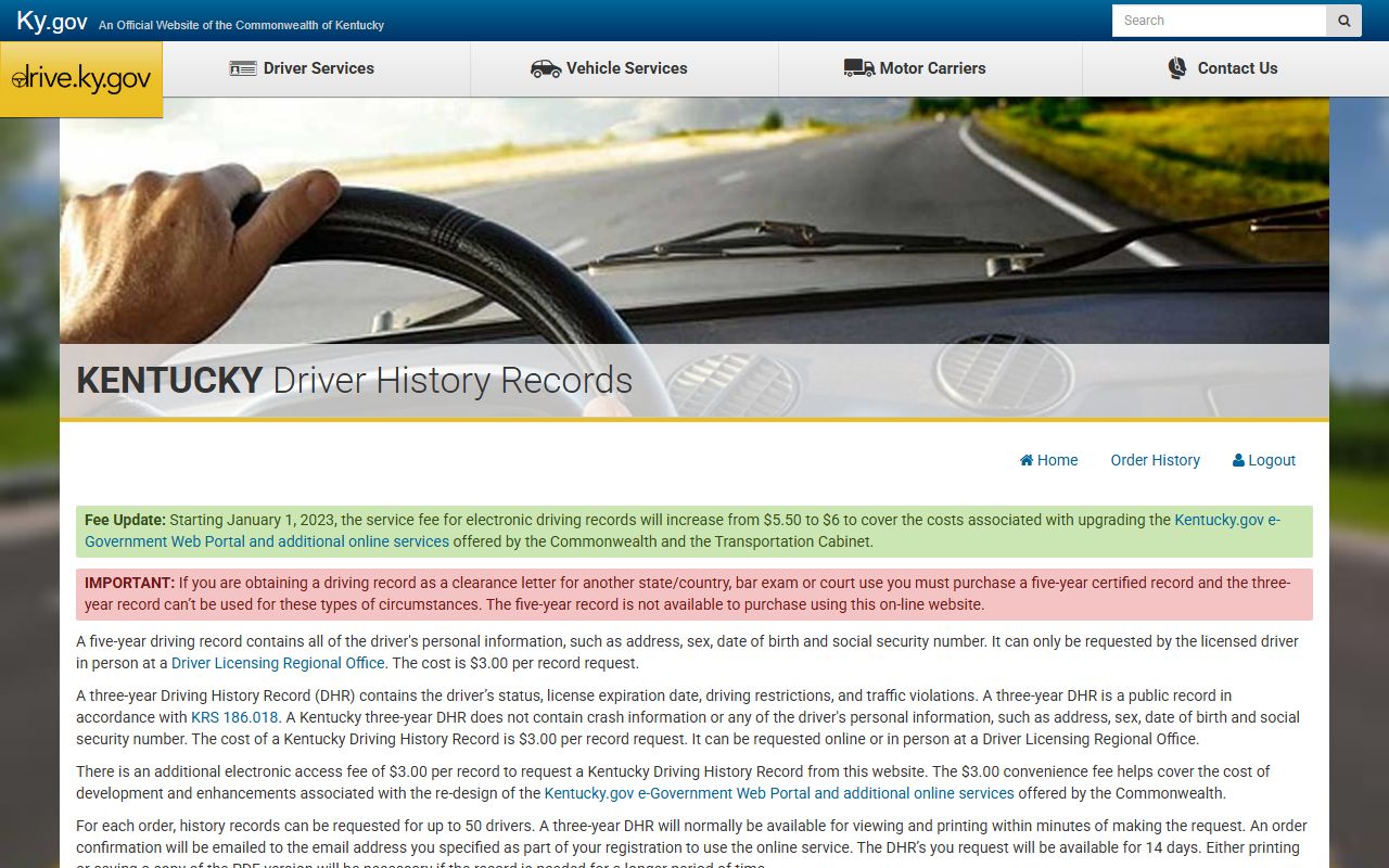 Washington County court records Kentucky driver history portal