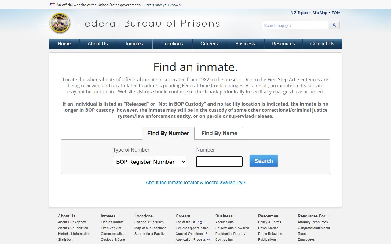 Washington County inmate records federal Bureau of Prisons locator distinction