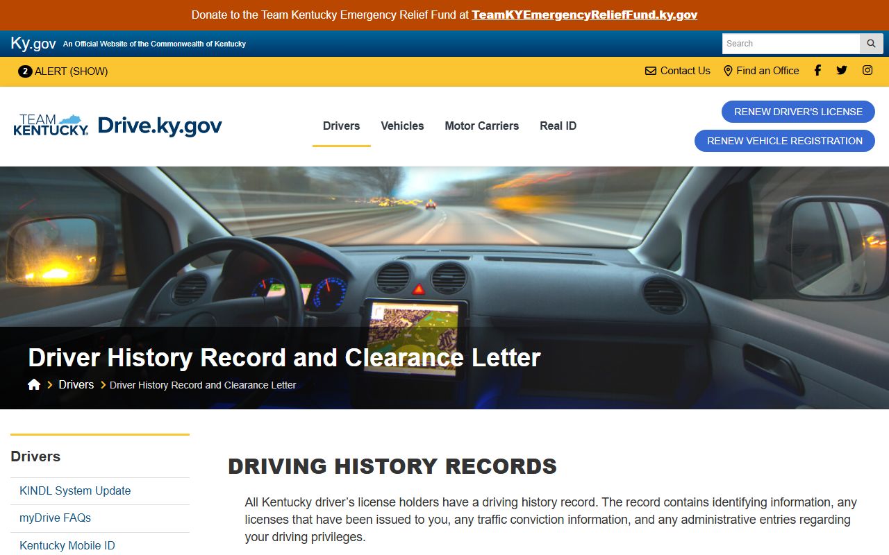 Washington County traffic court records KYTC driver history distinction