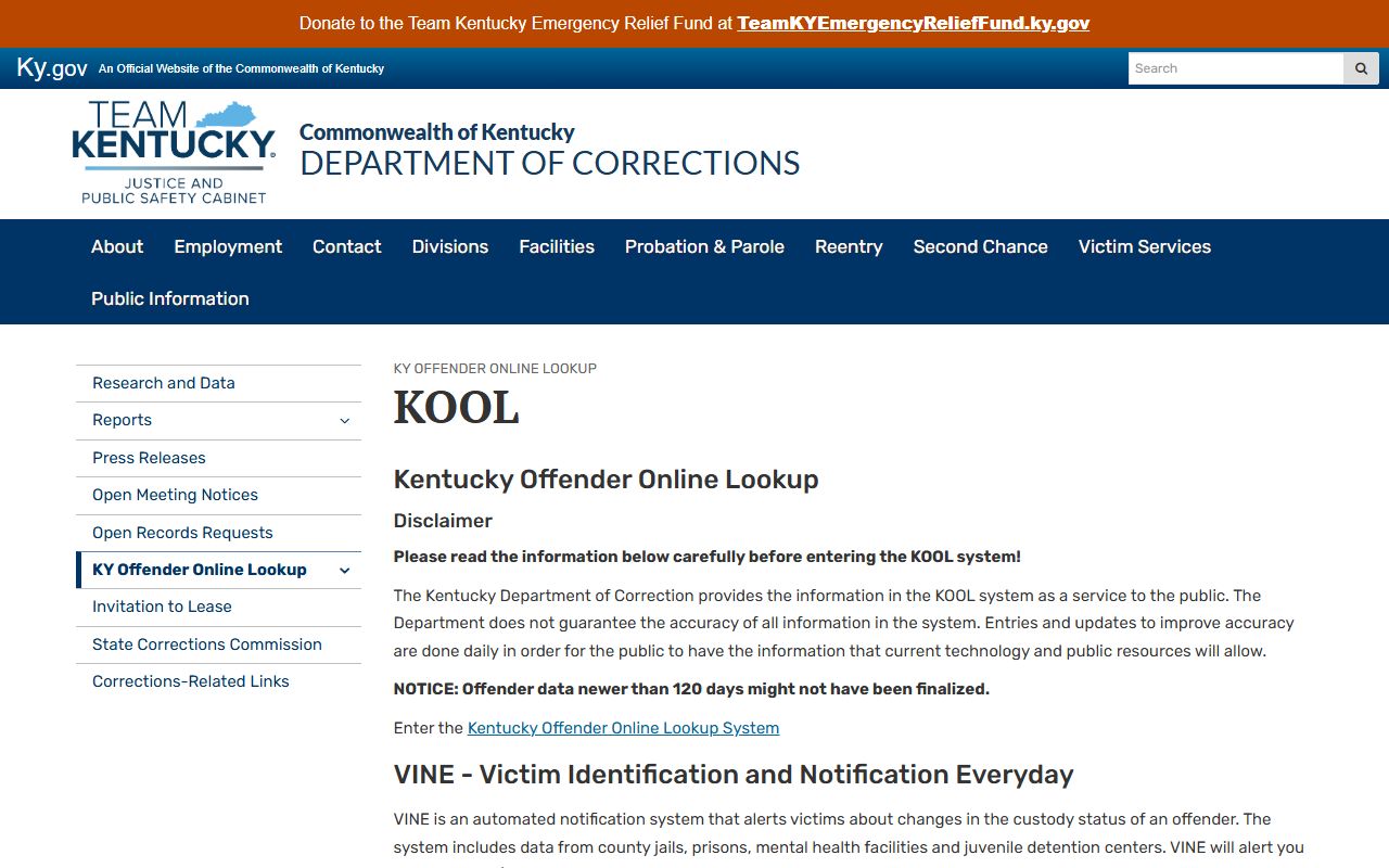 Washington County warrant records KOOL and VINE custody information