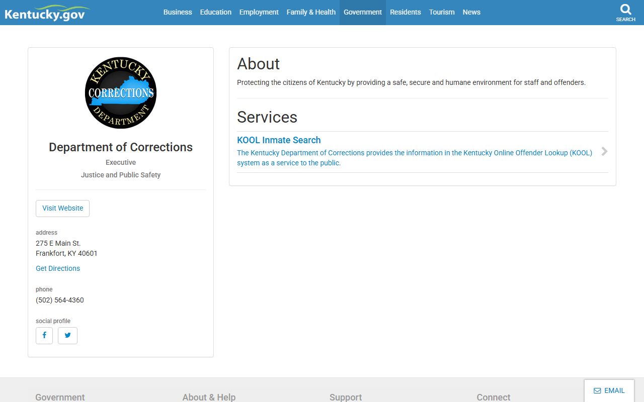 Washington County warrant records Kentucky Department of Corrections KOOL profile